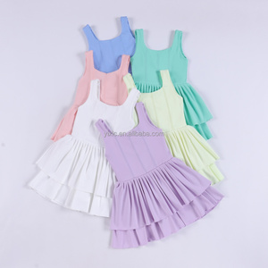 Robe sans manches à double couche pour petite fille avec short intégré, haute élasticité, anti-exposition, tenue de danse d'entraînement - Product Image 2