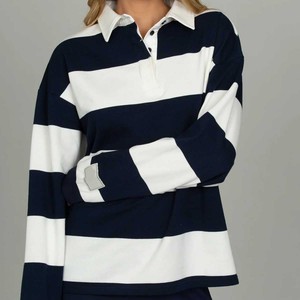 Custom Logo Blank Tennis <strong>Top</strong> 4-Button Placket Striped <strong>Golf</strong> Women's <strong>Top</strong> with Stand Collar Color Block <strong>Long</strong> <strong>Sleeve</strong> Polo <strong>Top</strong> - Product Image 4