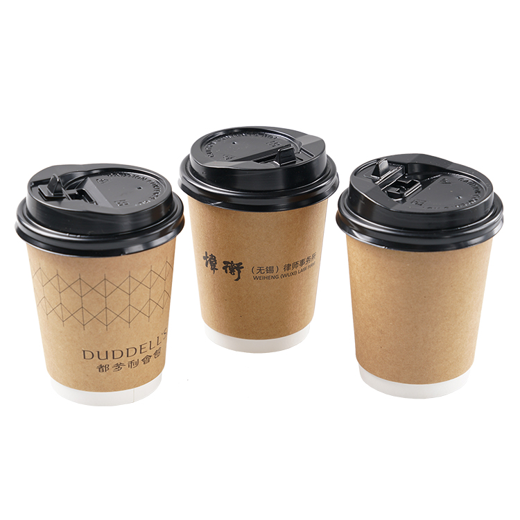 Disposable takeaway double wall  kraft hot drink paper coffee cups Paper Cup With Lid