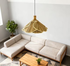 Lampe suspendue en feuilles de palmier tissées à la main, style bohème Wabi Sabi, rustique, pour chambre à coucher, café, maison d'hôtes, décoration de plafond intérieur - Product Image 6