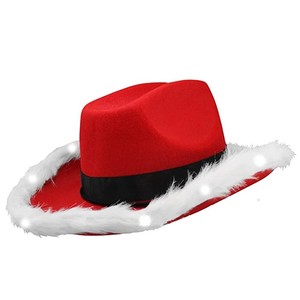 Chapeau de Cowboy Western de Noël pour adultes Lumière rouge avec plumes Ceinture de père Noël pour les fêtes décontractées Chapeaux de fête - Product Image 3