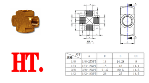 Factory <strong>Customized</strong> Inner 1/8&quot; 1/4&quot; 1/2&quot; NPT Thread Female Cross 4 <strong>Way</strong> Connector Brass <strong>Pipe</strong> <strong>Fittings</strong> - Product Image 6