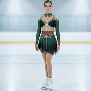 Robe de <span class=keywords><strong>danse</strong></span> pour patinage artistique pour filles et femmes, tenue de performance pour patinage sur glace, costumes de ballet avec strass pour compétition - Product Image 4