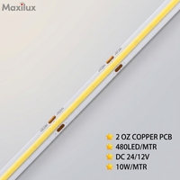 Bandes LED COB blanches IP20 12V/24V 2700K-6000K 480 LED/m Corps en cuivre Garantie 5 ans CRI 90