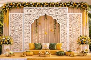 Elegant Wedding Reception Stage Wholesale White Arched Backdrop Frames Modern Geometric Laser Cut Wedding Backdrop <b>Screen</b> <b>Panels</b> - Product Image 2
