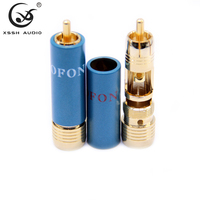 Connecteur RCA XSSH HIFI, coque bleue, laiton plaqué or 24 carats, câble audio 11 mm max, sans soudure, auto-verrouillant, prise mâle Lotus, connecteur de signal