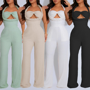 Nouvelle combinaison tendance à taille haute, style tressé, dos nu, sans manches, coupe droite - Product Image 2