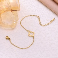 Bracelet en acier inoxydable 316L plaqué or avec zircon, motif trèfle à quatre feuilles, tendance, vente en gros
