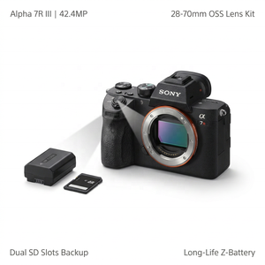 <span class=keywords><strong>Appareil</strong></span> <span class=keywords><strong>photo</strong></span> plein format <span class=keywords><strong>Sony</strong></span> Alpha 7R III <span class=keywords><strong>A7R3</strong></span> en gros avec kit objectif 28-70mm OSS, 42,4MP, 4K, double carte SD, batterie Z, pack professionnel - Product Image 1