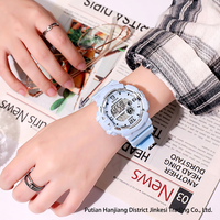 Jam Tangan Olahraga Digital Merah Muda Jam Tangan LED Multifungsi Kronograf Kalender Lampu Latar Dial Bulat