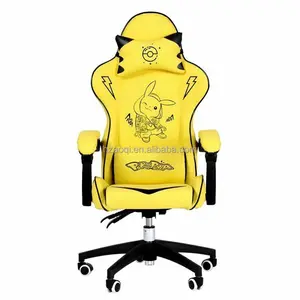 Pikachu – chaise de jeu en cuir jaune avec roulettes, haut dossier, dessin animé