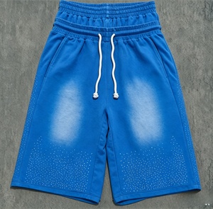 Men's Blue <b>Bleached</b> Drawstring Bermuda Shorts Mid Waist Casual Knitted Breathable Polyester Shorts - Product Image 1