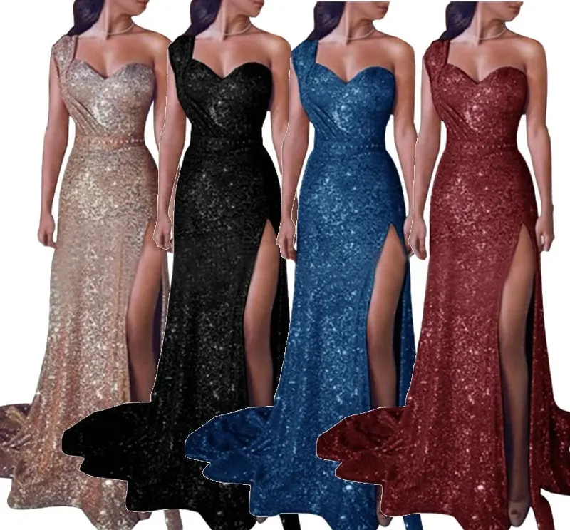 Y208121 Gaun Makan Malam Wanita Ukuran Plus Gaun Satu Bahu S-5xl Gaun Pesta Panjang Gaun Malam Wanita