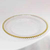 Assiettes de présentation rondes en verre acrylique doré perlé de 13 pouces pour mariage, accessoires de cuisine tendance, vente en gros