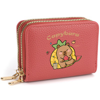 Dompet Wanita Kulit PU dengan Resleting, Kapasitas Besar, Tempat Kartu dan Koin dengan Resleting Ganda, Model Pendek