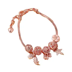 Großhandel individuelle Damen-Rose-Gold-Charmantik-Perlen-Kristall-Blume Herzanhänger-Armbänder-Zirkonien-Armband modeschmuck