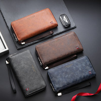 Dompet Kulit PU Pria Baru Warna Hitam, Tas Jinjing Bisnis Pria, Tas Tote Kapasitas Besar, Dompet Koin Multi-Kartu, Dompet Panjang Wanita