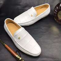 Dernières Chaussures de Luxe pour Hommes : Mocassins en Cuir de Crocodile Véritable Blancs, Chaussures Décontractées pour Hommes, Chaussures d'Affaires Italiennes Goodyear pour Hommes