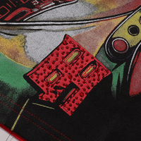 Kaos Cetak Robot Sci-Fi Life Hustlers dengan Rhinestones Hotfix, Logo LH Besar di Belakang, dan Desain Tanpa Hari Libur