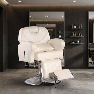Modern Reclining Barber Chair Faux Leather Adjustable <b>Footrest</b> Hydraulic Pump Round Base Salon Furniture - Product Image 1