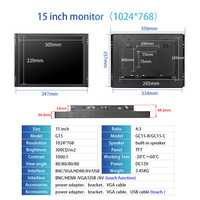 Écran industriel à cadre ouvert Zhixianda 15 pouces 4:3 1024*768, écran tactile capacitif résistif avec AV BNC VGA USB