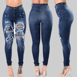 Jeans pour femmes pantalons mode Stretch maigre trous cassés Denim jean taille haute déchiré crayon pantalon grande taille jeans pour femmes