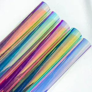 סיטונאי 0.3 מ "מ צבעוני צבע שקוף לייזר שקוף עמיד למים הולוגרפי ויניל לגלגל עבור שקיות תפירה שקיות חומרי קישוט קשת