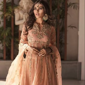 Atiya libas ชุดเดรส kurta gharara ผ้าชีฟองสวยงามมีสไตล์ภาพเงาไม่สมมาตรสไตล์อินดี้พื้นบ้านลายดอกไม้หนัก - Product Image 4