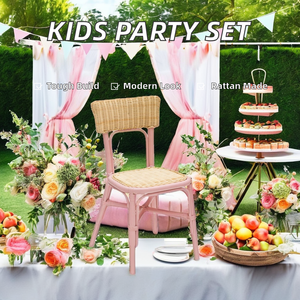 Mobili in Rattan <span class=keywords><strong>blu</strong></span> pastello quadrato per bambini comode sedie tavoli per feste per bambini all'aperto soggiorno scuola pranzo - Product Image 2