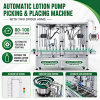 Machine automatique de placement de bouchons à deux bras araignées pour pompes à lotion, 80-100 BPM, avec alimentation et tri des bouchons pour bouteilles de shampoing, de lotion et de cosmétiques