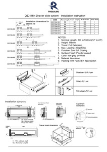 H116mm mỏng đôi bức tường dưới gắn kết mềm đóng Ngăn kéo trượt hệ thống-Series q33116n cho nhà bếp/tủ quần áo - Product Image 3