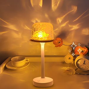 Lampu Meja Proyektor Gelombang Air RGB Modern dengan Kontrol Sentuh Remote, Kap Lampu Bulat LED, Lampu Malam Dinamis untuk Dekorasi Ruangan - Product Image 1