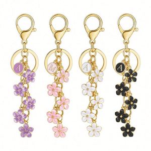 Initial Keychain Pink Flower Charms for Key Cute Letter Keyring for Handbag Backpack - Product Image 6