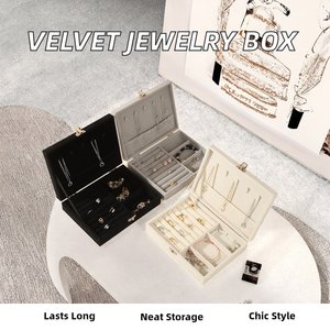 Boîte de rangement à bijoux en velours multi-compartiments, étui de présentation verrouillable avec boucle métallique pour colliers, bagues, boucles d'oreilles et bracelets - Product Image 2