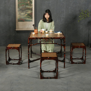 Chinese Style <b>Bamboo</b> Dining Table Set 4 Piece Antique Design Durable Tea Table For Dining Room - Product Image 4