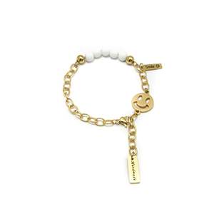 Smile Face <b>Beaded</b> <b>Bracelet</b> <b>Gold</b> Plated Stainless Steel Handmade Fashion Jewelry - Product Image 1