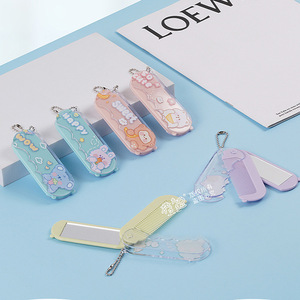 Folding Travel Comb With <b>Mirror</b> Small Portable <b>Plastic</b> Fine Tooth For Straight Hair Random Color - Product Image 1
