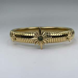 Gold Plated Stainless Steel <b>Bangle</b> With Star Design And Gemstone Center Fine Jewelry - Product Image 1