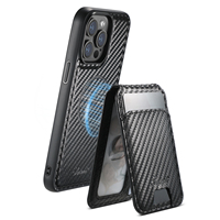 Étui de téléphone en fibre de carbone pour iPhone 17 16 15 14 13 12 Fente pour carte portefeuille Amovible 2 en 1 Design Étui en cuir TPU