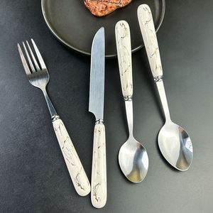 Ensemble de couverts de luxe exquis en céramique marbrée avec poignées, 24 pièces, multicolores, en acier inoxydable, à suspendre - Product Image 5