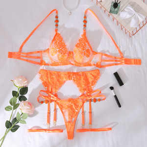 KISS ME ANGEL Lingerie sexy, <span class=keywords><strong>ensemble</strong></span> soutien-gorge et culotte à décolleté plongeant en V, en maille transparente ajourée, avec nœud en dentelle en forme de rose - Product Image 3