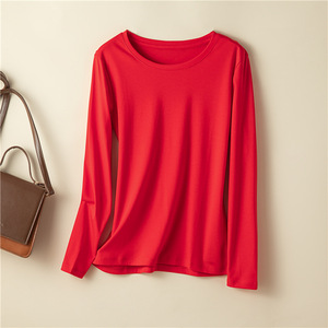 Camiseta de Manga Larga de Algodón Mercerizado 100% para Mujer, Estilo Casual de Otoño, Corte Ajustado, 170 g/m² - Product Image 6