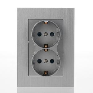 Nero grigio oro doppia presa elettrica 2 in 1 presa di corrente a muro in alluminio pannello Schuko doppia presa per EU spina 16A 210V ~ 250V - Product Image 1