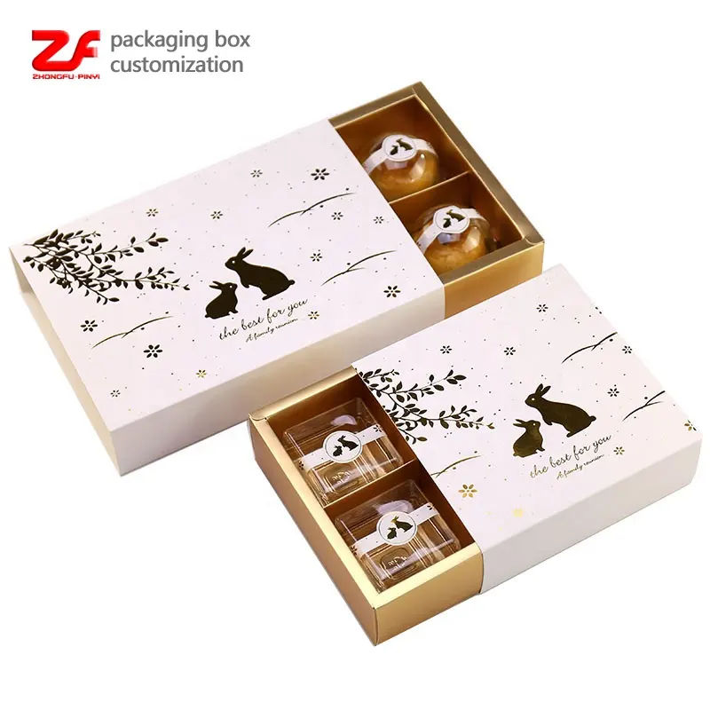 Custom Made Mooncake Presente Moon Cake Food Grade Paper Box OEM Art Paper Mooncake Box Embalagem Luxo Tamanho personalizado aceito 300pcs