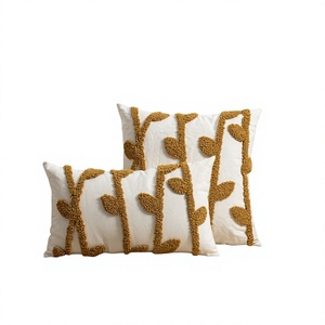 Minimalist Cotton Throw <b>Pillow</b> with Embroidered Plant Pattern Square Zipper Closure Washable <b>Decorative</b> Cushion Cover - Product Image 2