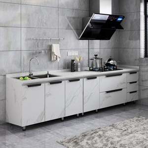 Ensemble de meubles de cuisine modernes de luxe style shaker avec îlot de rangement et garde-manger, design personnalisé en marbre/verre, pour aménagement complet de la maison - Product Image 1