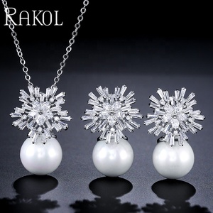 Lacole SP3067 2022 Premium copo de nieve Cubic Zirconia pendientes collar plata esterlina nupcial perla conjunto de joyas para mujeres - Product Image 3