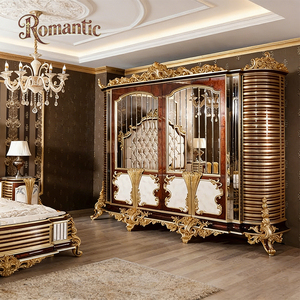 Cama King Size Turca de Lujo, con Marco de Madera Sólida Tallada en Oro, Cabecera Tapizada, Muebles para Dormitorio de Hotel o Villa - Product Image 6