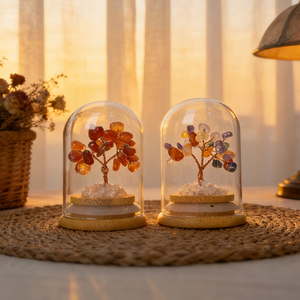 New Design Natural Crystal Healing Stone Craft Mini Crystal Lucky <b>Tree</b> Glass Bell Jar or Decoration - Product Image 2