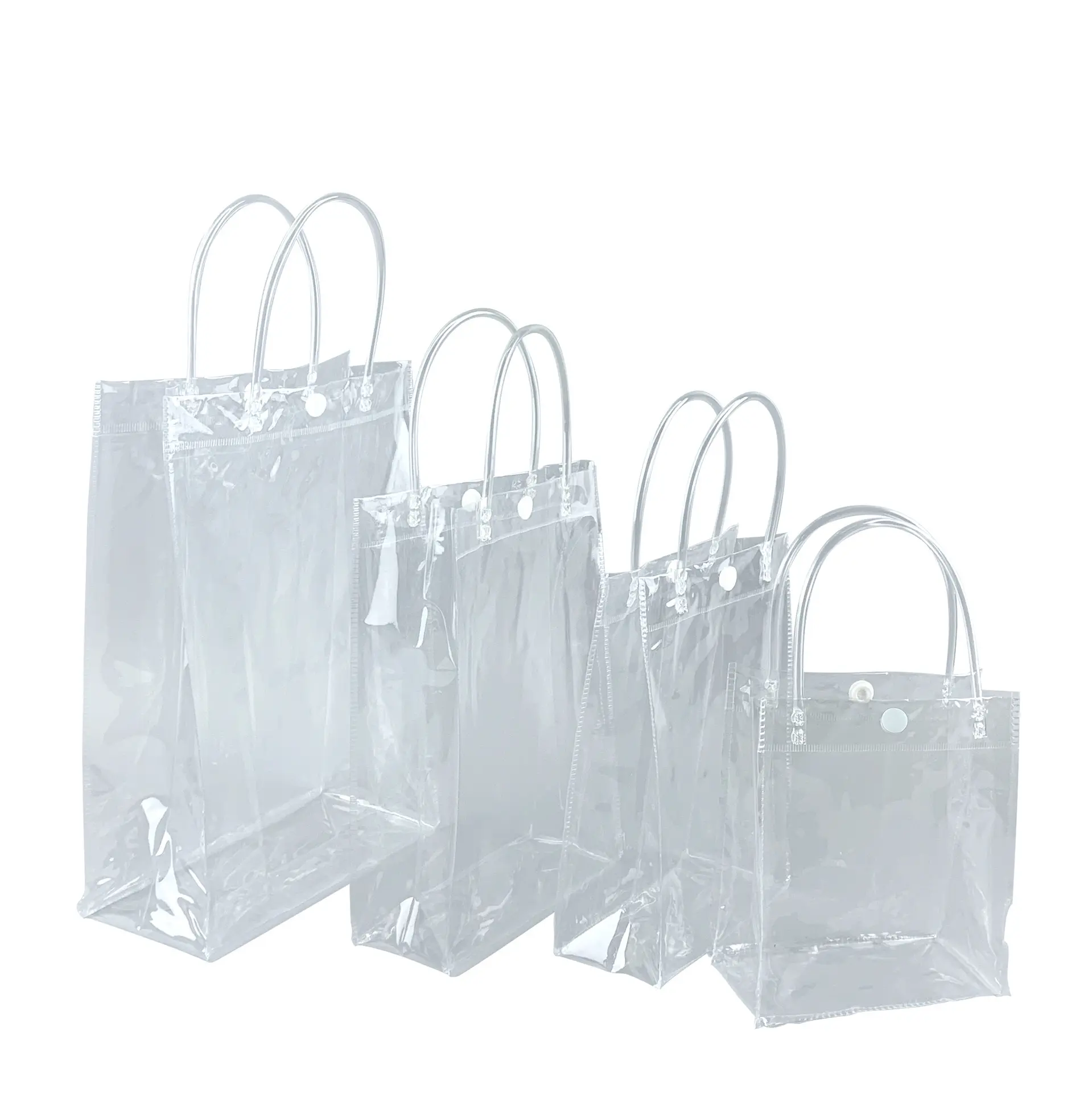 Wholesale Cheap Waterproof Custom Logo Print Tote Grocery Transparent PVC Plastic Gift Shopping Packaging Bag with Button
